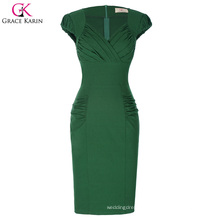 Grace Karin Retro Vintage Cap Sleeve V-Neck Hips-Wrapped Green Bodycon Pencil Dress CL010449-1